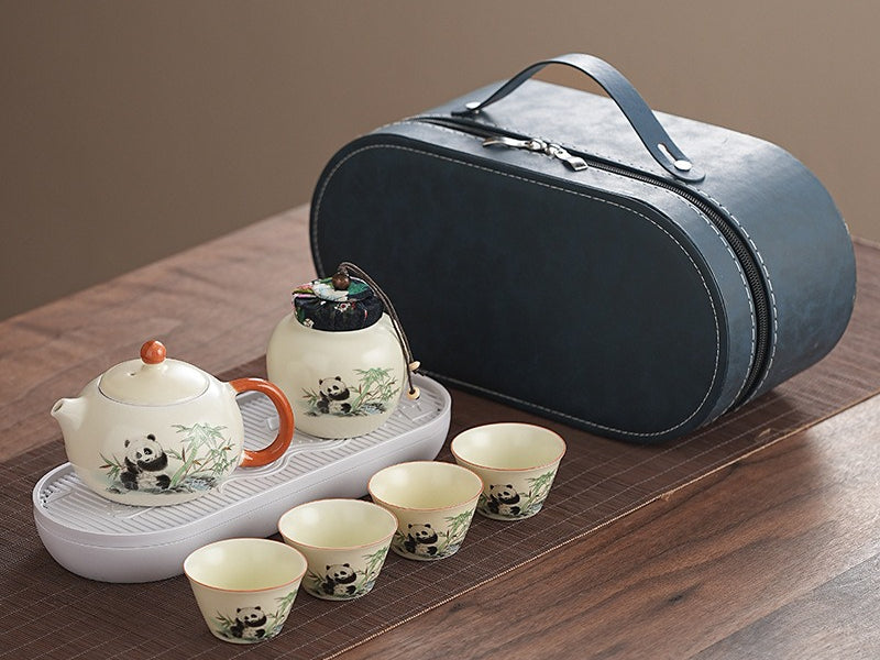 Cute panda Huang Ru tea set, tea brewing, Kung Fu ceramic teapot, holiday gift, home, travel, outdoor set