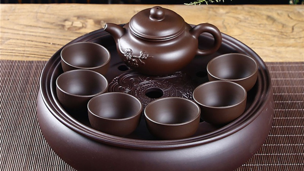 Purple clay Kung Fu tea set home living room office small set simple tea brewing tea set ceramic tea tray teapot teacup