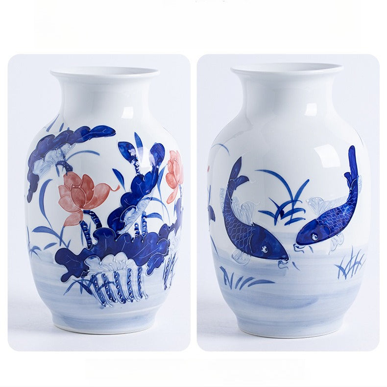 Jingdezhen ceramic crafts, hand-painted lotus vases, winter melon vase ornaments, home decoration, ornament collection