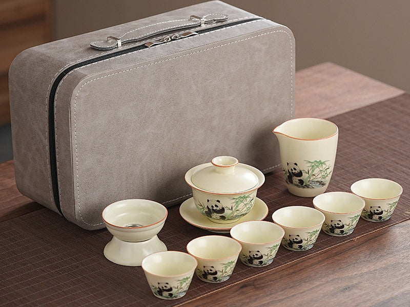Cute panda Huang Ru tea set, tea brewing, Kung Fu ceramic teapot, holiday gift, home, travel, outdoor set