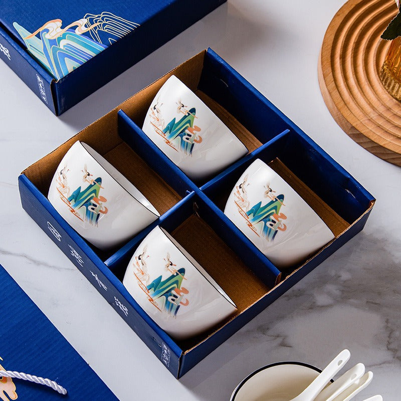 Chinese style bowl and tableware gift box, practical ceramics, bowl and plate set