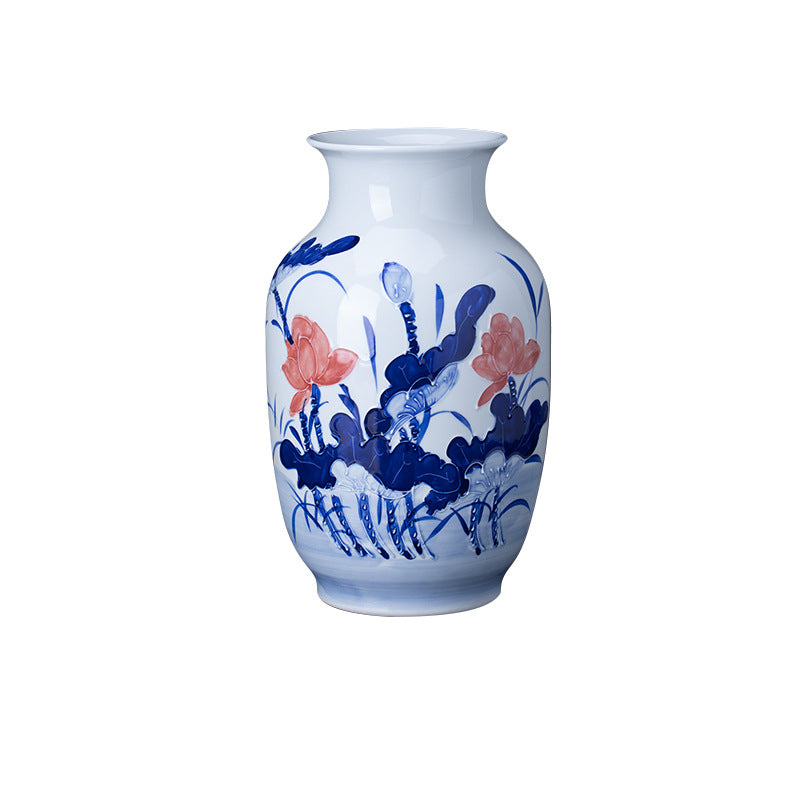 Jingdezhen ceramic crafts, hand-painted lotus vases, winter melon vase ornaments, home decoration, ornament collection