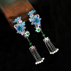 【Purely handmade】Chinese style design, Hanfu headdress, blue hairpin set, tassel ancient costume makeup