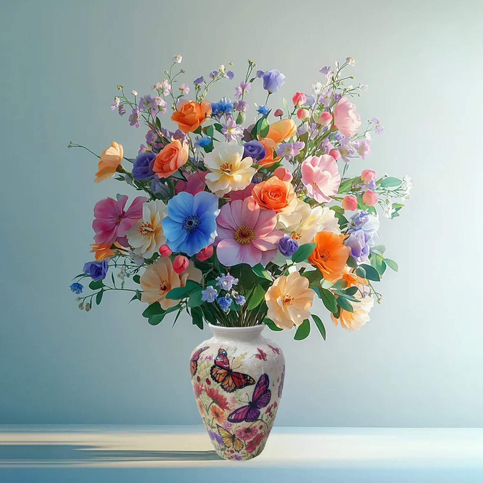 3D puzzle vase, home decoration, blue and white porcelain, vase, living room desk flower arrangement