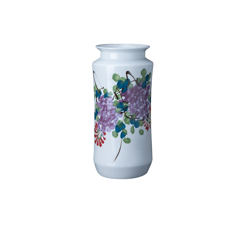 Jingdezhen ceramic hand-painted wisteria flower calligraphy and painting vase