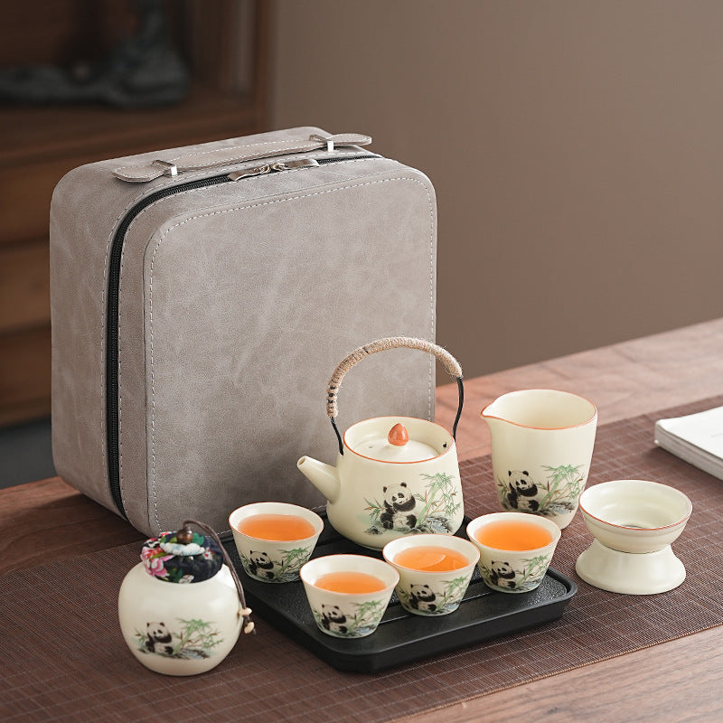 Cute panda Huang Ru tea set, tea brewing, Kung Fu ceramic teapot, holiday gift, home, travel, outdoor set