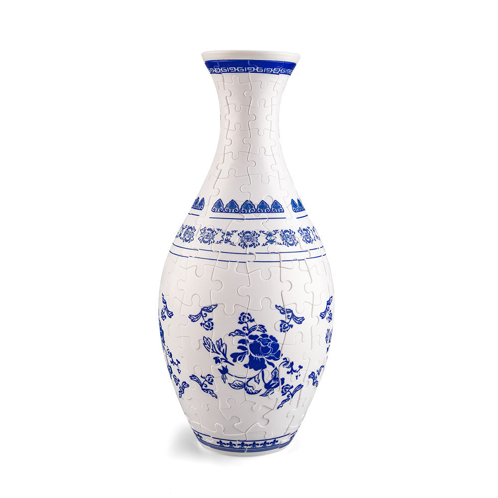 Light luxury high-end vase, puzzle flower arrangement ceramic vase, living room decoration, blue and white porcelain