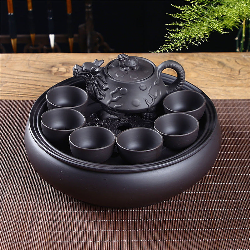 Purple clay Kung Fu tea set home living room office small set simple tea brewing tea set ceramic tea tray teapot teacup