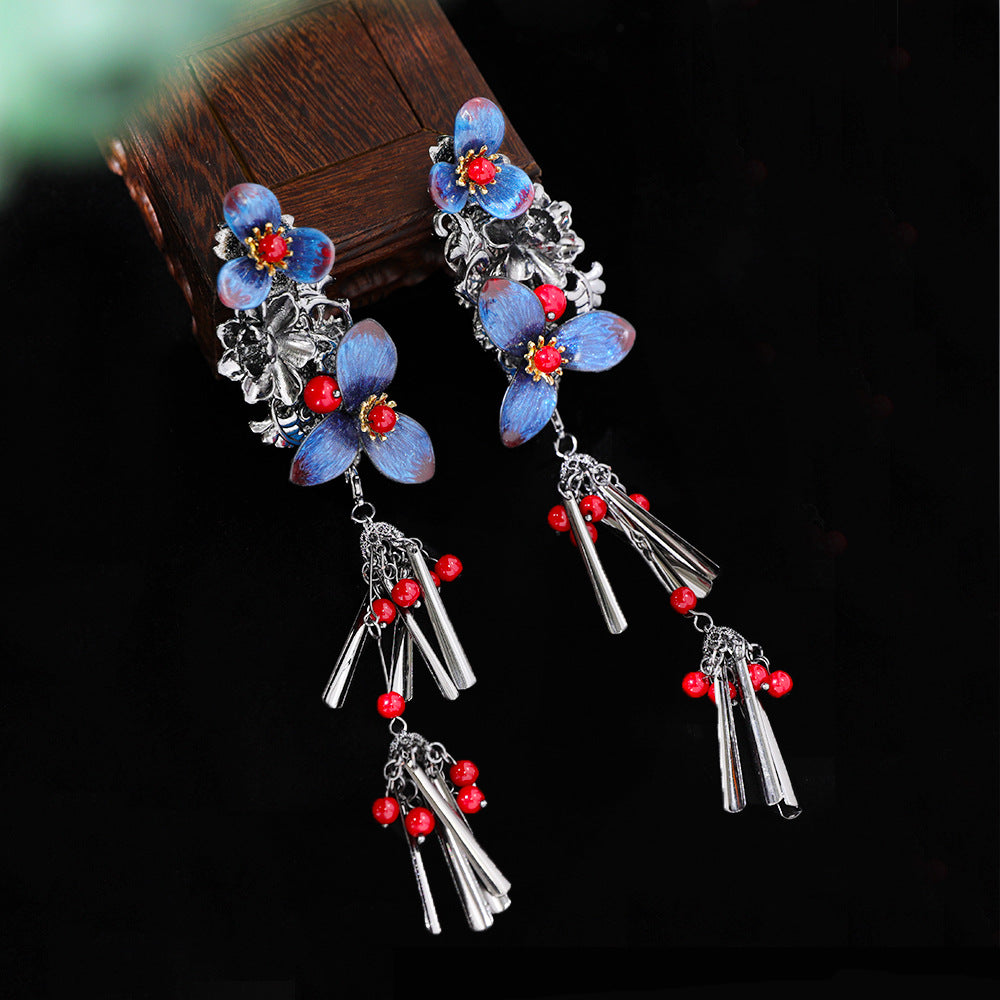 【Purely handmade】Chinese style design gradient blue high-end hairpin set, tassel ancient costume makeup, Hanfu hair accessories