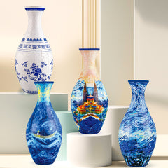 Light luxury high-end vase, puzzle flower arrangement ceramic vase, living room decoration, blue and white porcelain