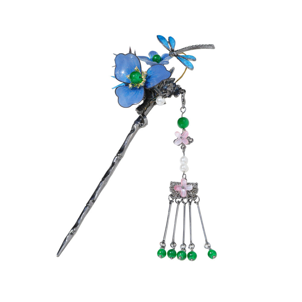 【Purely handmade】Chinese style design, Hanfu headdress, blue hairpin set, tassel ancient costume makeup