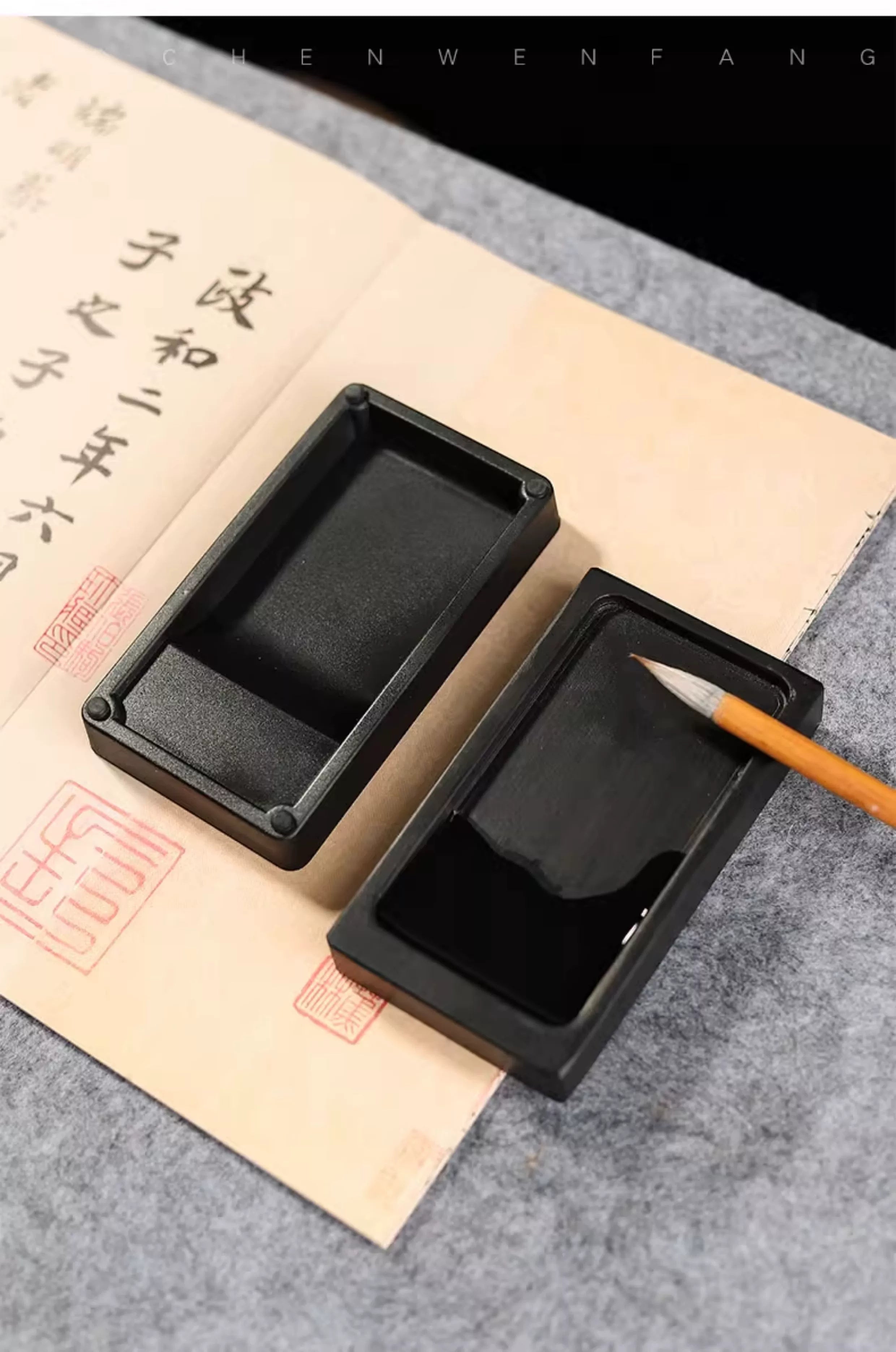 Rectangular inkstone, natural stone, for calligraphy