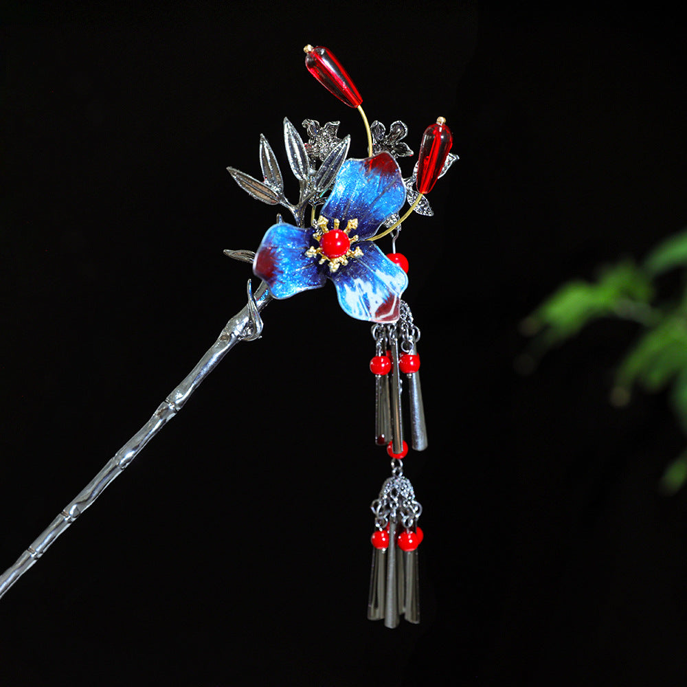 【Purely handmade】Chinese style design gradient blue high-end hairpin set, tassel ancient costume makeup, Hanfu hair accessories