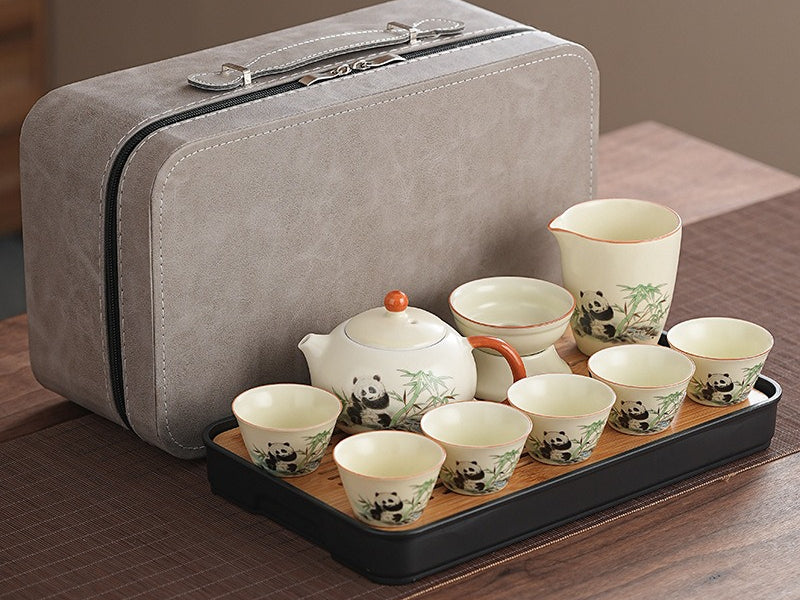 Cute panda Huang Ru tea set, tea brewing, Kung Fu ceramic teapot, holiday gift, home, travel, outdoor set