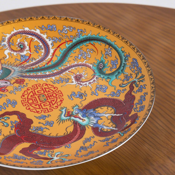 Jingdezhen ceramic decoration, luminous dragon and phoenix, home/office ornaments, 10-inch ceramic appreciation plate "Luminous Dragon and Phoenix"