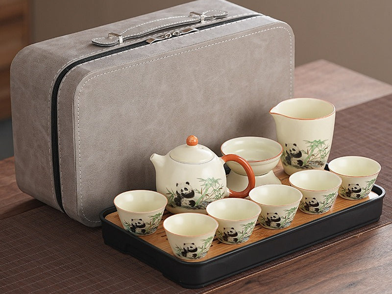 Cute panda Huang Ru tea set, tea brewing, Kung Fu ceramic teapot, holiday gift, home, travel, outdoor set