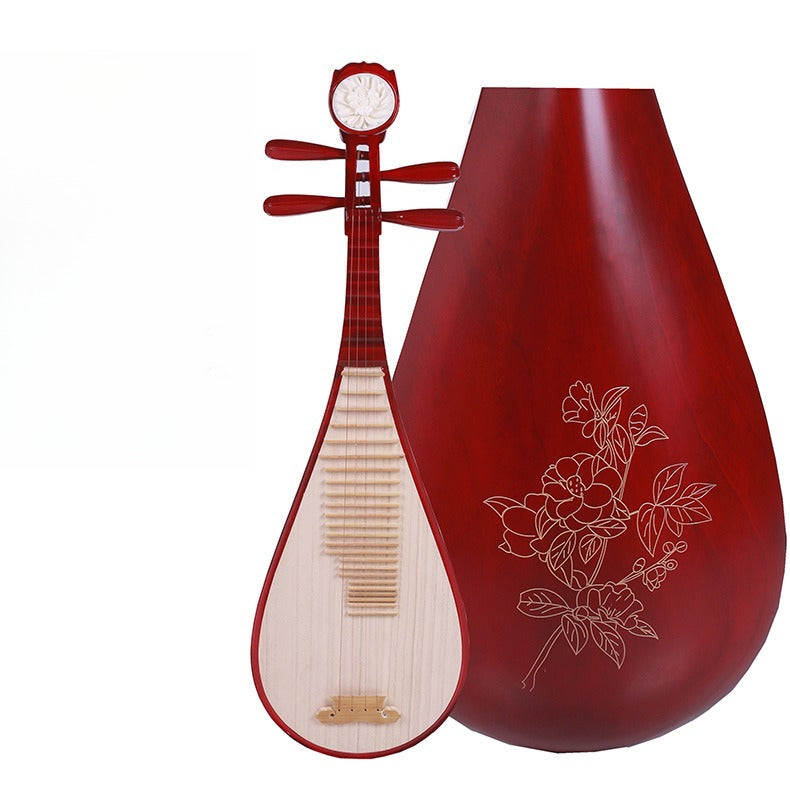 Children's pipa, bone flower pipa instrument, graded redwood carved peony flower head pipa