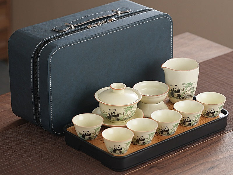 Cute panda Huang Ru tea set, tea brewing, Kung Fu ceramic teapot, holiday gift, home, travel, outdoor set