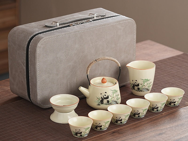 Cute panda Huang Ru tea set, tea brewing, Kung Fu ceramic teapot, holiday gift, home, travel, outdoor set