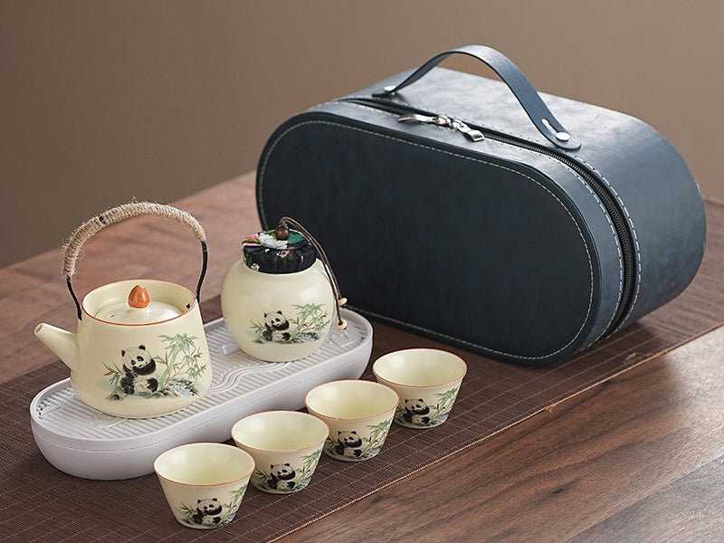 Cute panda Huang Ru tea set, tea brewing, Kung Fu ceramic teapot, holiday gift, home, travel, outdoor set