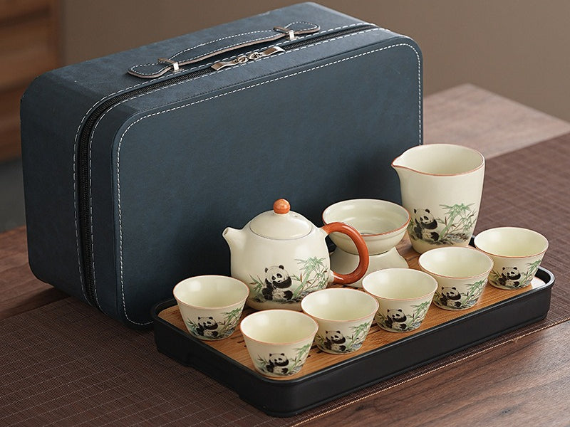Cute panda Huang Ru tea set, tea brewing, Kung Fu ceramic teapot, holiday gift, home, travel, outdoor set