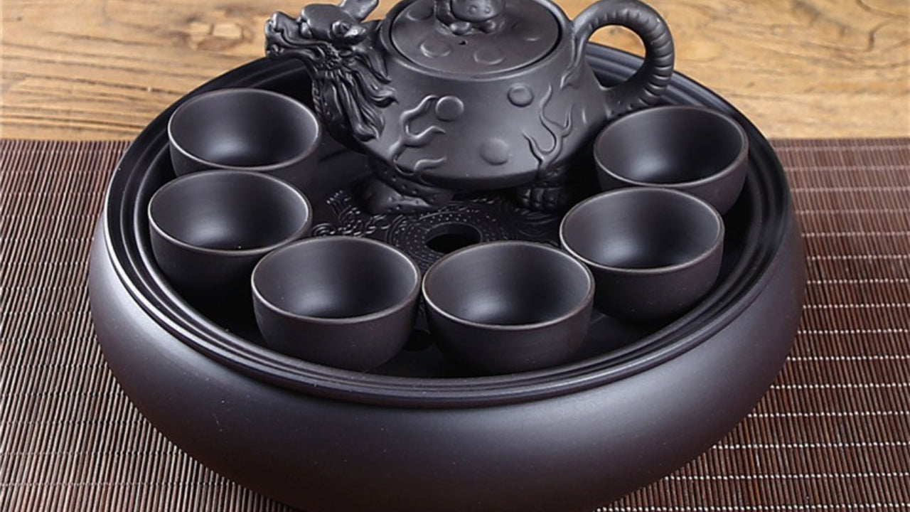Purple clay Kung Fu tea set home living room office small set simple tea brewing tea set ceramic tea tray teapot teacup