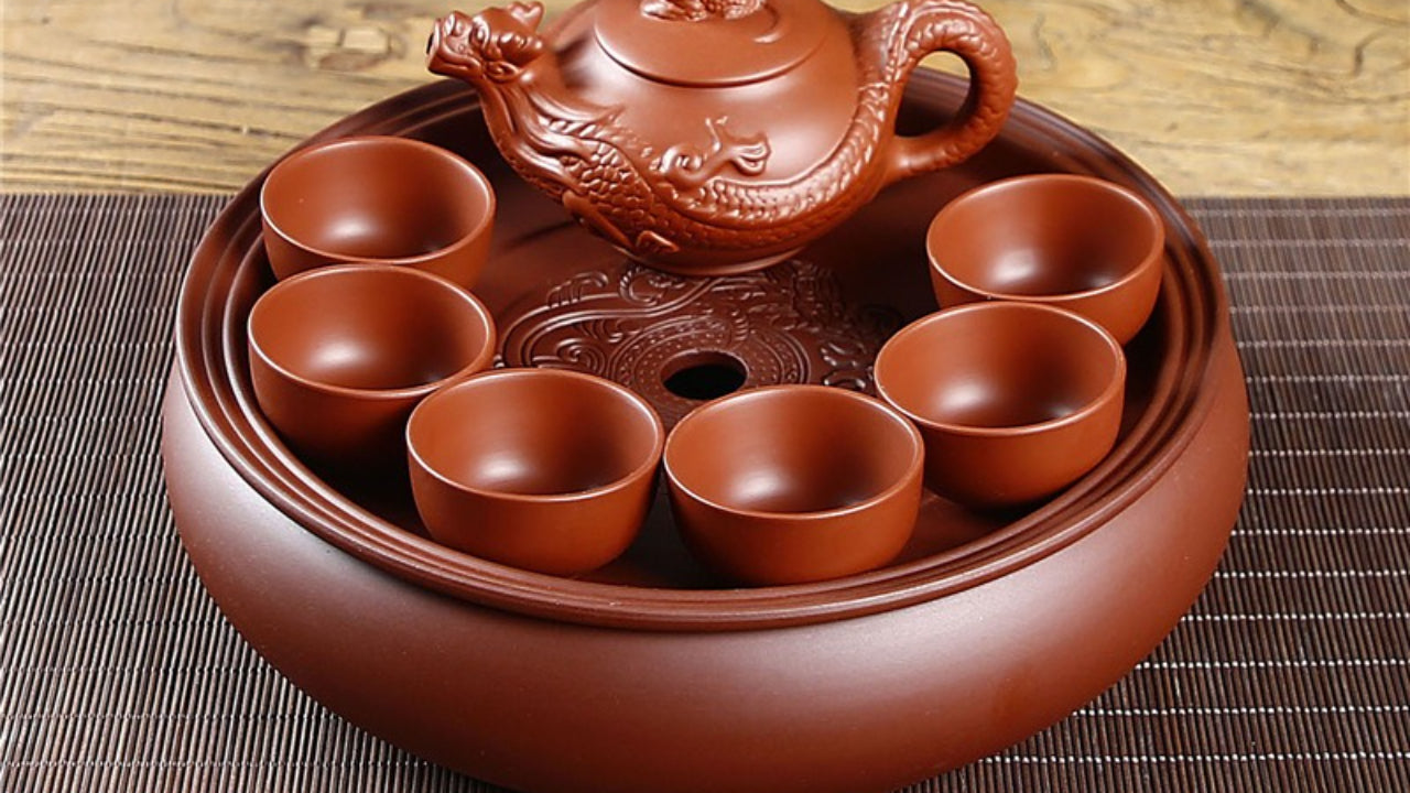 Purple clay Kung Fu tea set home living room office small set simple tea brewing tea set ceramic tea tray teapot teacup