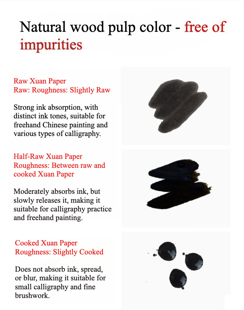 Xuan Paper - Raw，Semi-cooked rice paper for calligraphy practice, Chinese painting, landscape painting, and fine brushwork