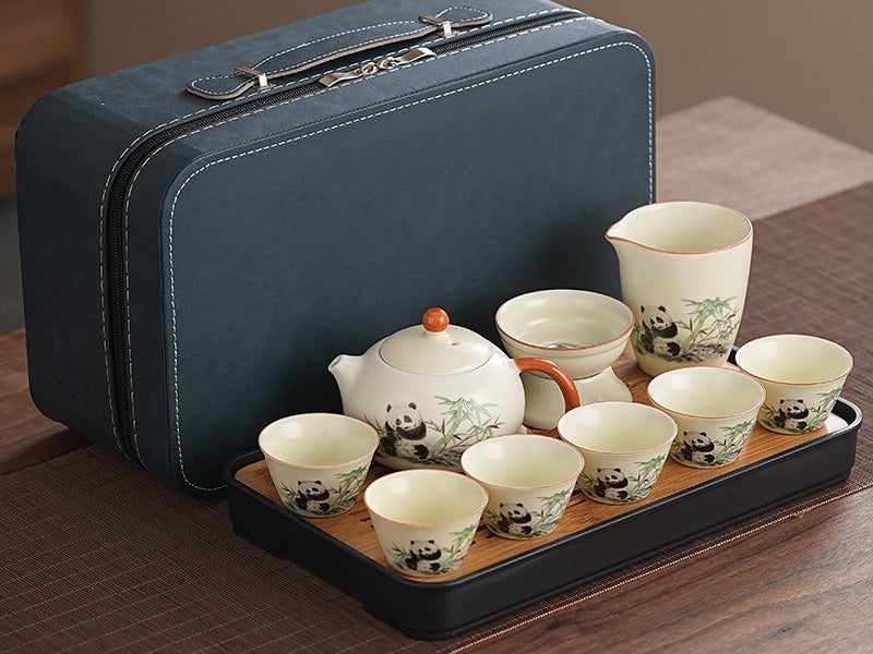 Cute panda Huang Ru tea set, tea brewing, Kung Fu ceramic teapot, holiday gift, home, travel, outdoor set