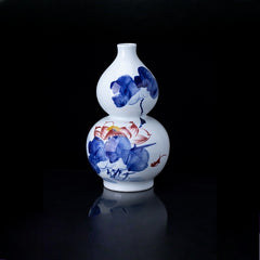 Jingdezhen ceramic hand-painted lotus gourd vase, home Chinese style living room flower arrangement ornaments, high-end flower vase