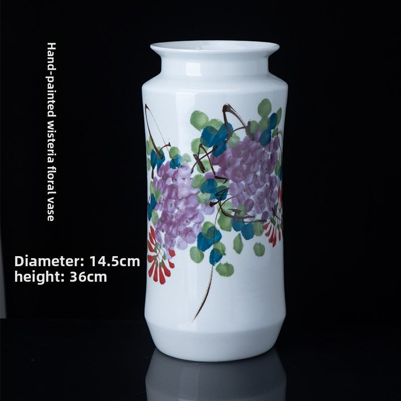 Jingdezhen ceramic hand-painted wisteria flower calligraphy and painting vase