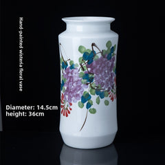 Jingdezhen ceramic hand-painted wisteria flower calligraphy and painting vase