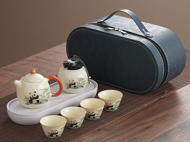 Cute panda Huang Ru tea set, tea brewing, Kung Fu ceramic teapot, holiday gift, home, travel, outdoor set