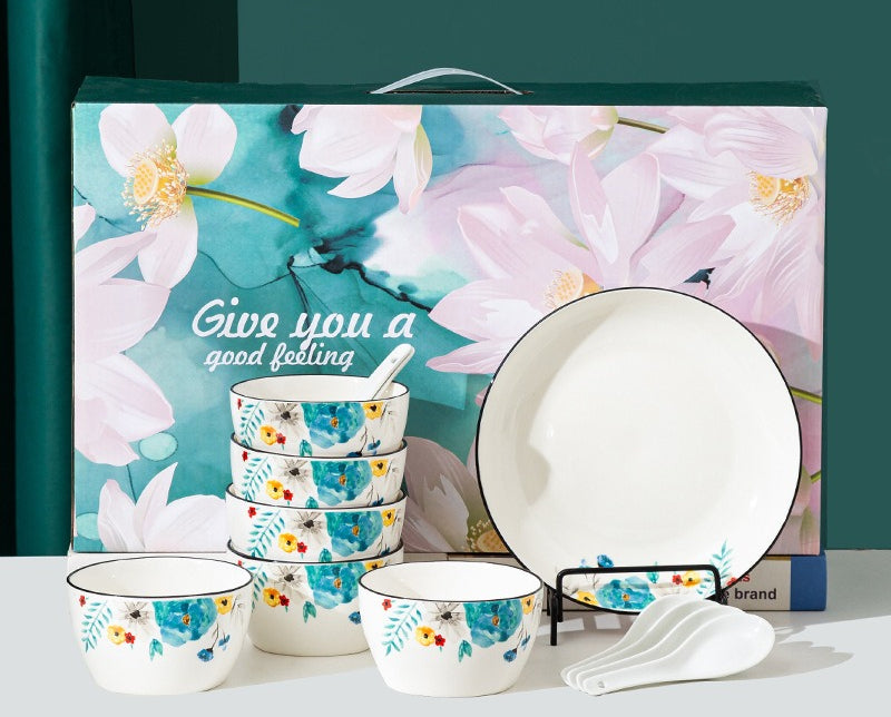 Chinese style bowl and tableware gift box, practical ceramics, bowl and plate set
