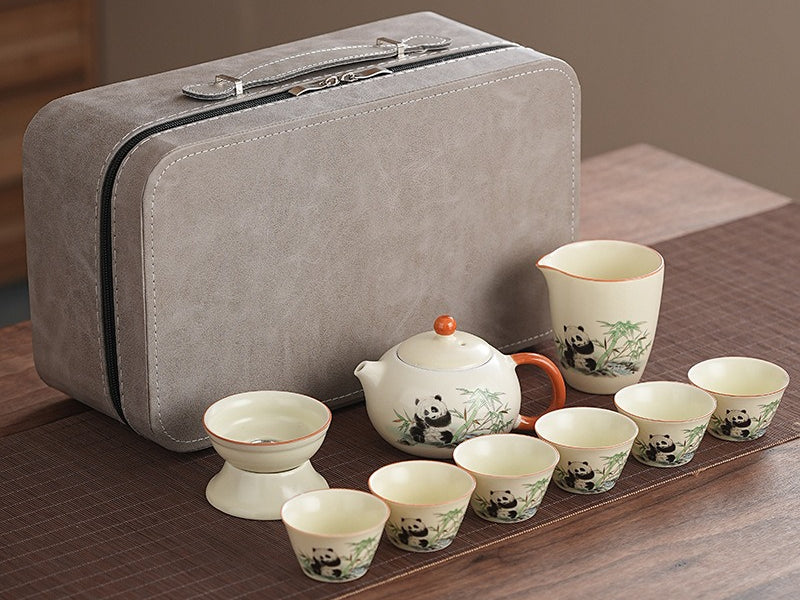 Cute panda Huang Ru tea set, tea brewing, Kung Fu ceramic teapot, holiday gift, home, travel, outdoor set