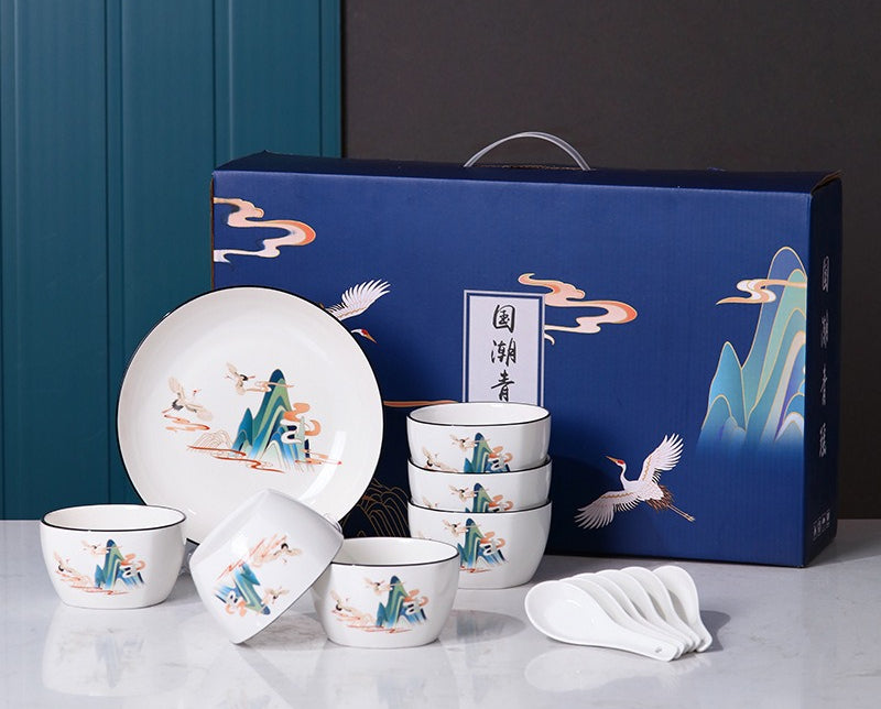 Chinese style bowl and tableware gift box, practical ceramics, bowl and plate set