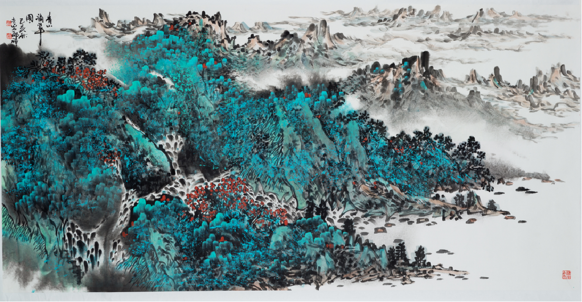 Chinese painting-"Green Mountain Dicui"