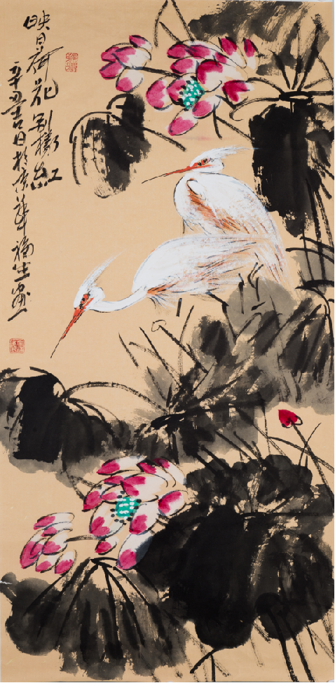 Chinese painting-"The Lotus Flowers Are Red in the Sun"