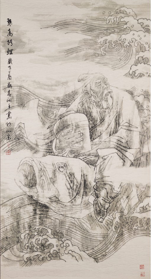 Chinese painting-"Qin Gao Crossing the Carp"