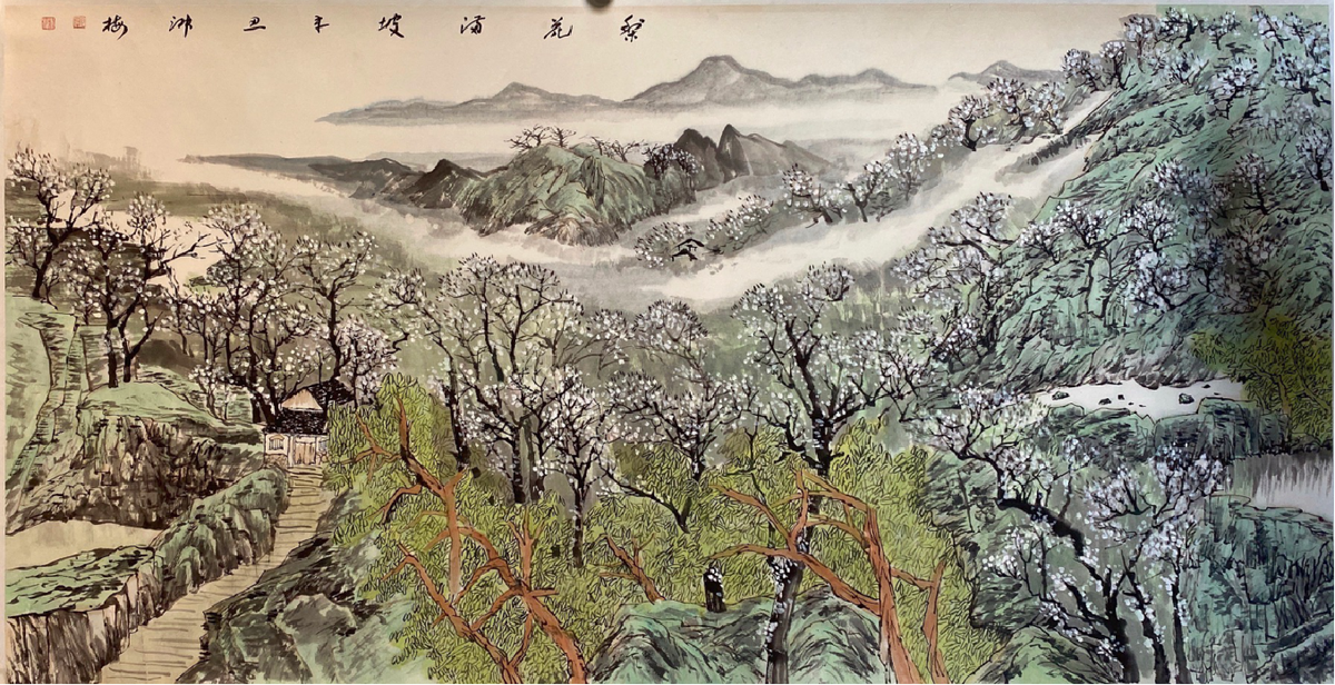 Chinese landscape painting-flowers/pear blossoms/68X136cm